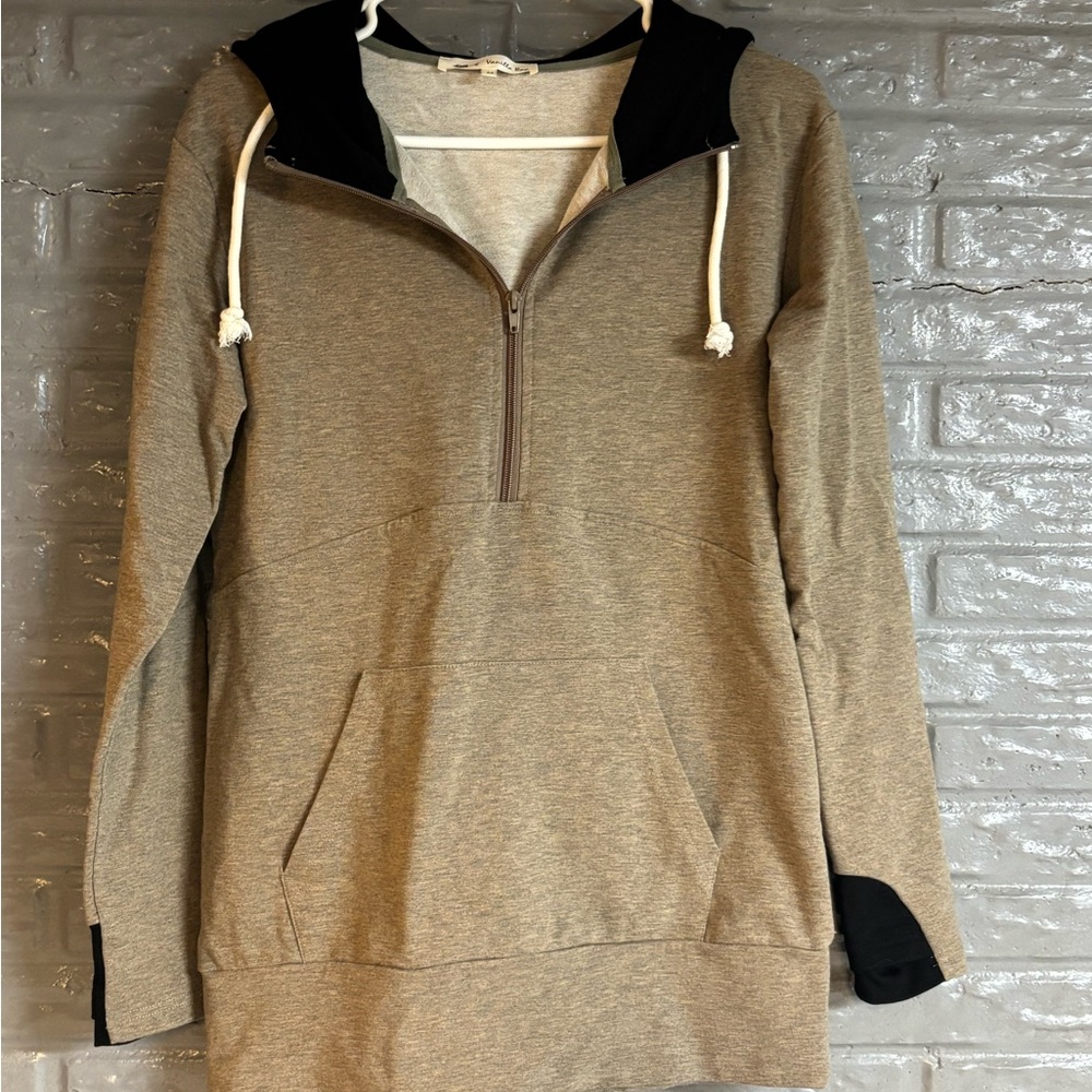 Heather Taupe Half-Zip Hoodie with Black Hood Lining